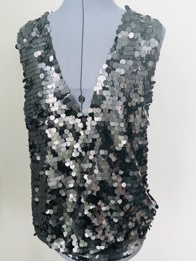 J. Crew Sz L Black Sleeveless Tank 100% Wool Back Deep V-Neck Party Tank Top